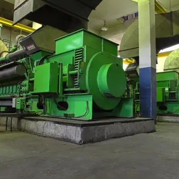 Riesiger Gasgenerator in einer Energieerzeugungseinheit, bereit für industrielle Stromproduktion